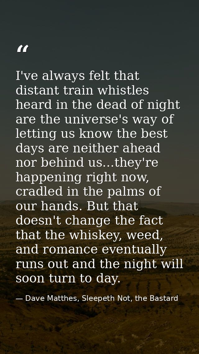 I've always felt that distant train whistles heard in the dead of night are the universe's way of letting us know the be — Dave Matthes, Sleepeth Not, the Bastard