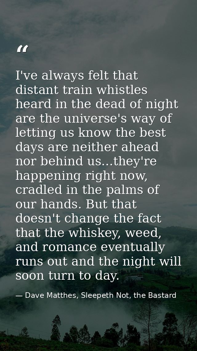 I've always felt that distant train whistles heard in the dead of night are the universe's way of letting us know the be — Dave Matthes, Sleepeth Not, the Bastard