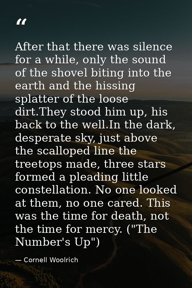 After that there was silence for a while, only the sound of the shovel biting into the earth and the hissing splatter of — Cornell Woolrich