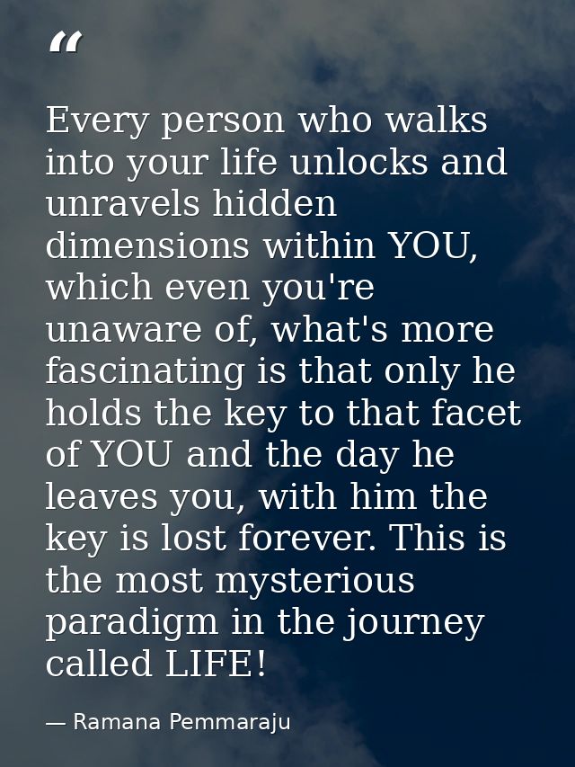 Every person who walks into your life unlocks and unravels hidden dimensions within YOU, which even you're unaware of, w — Ramana Pemmaraju