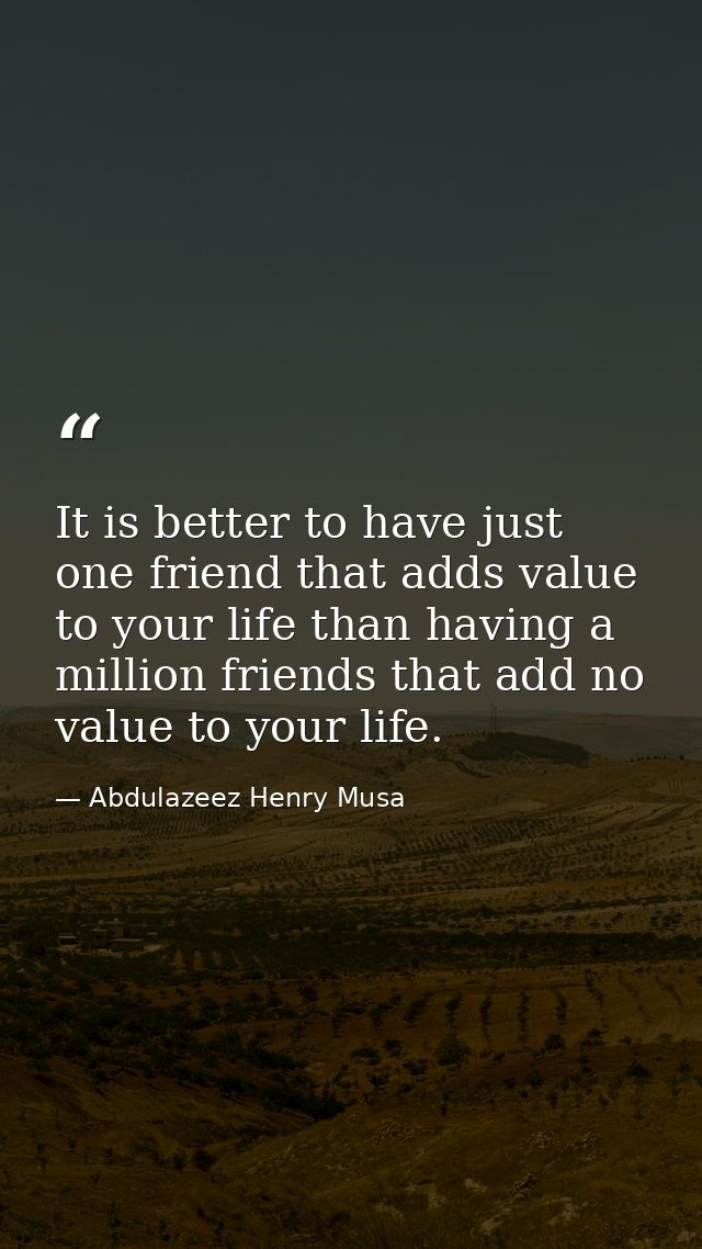 It is better to have just one friend that adds value to your life than having a million friends that add no value to you — Abdulazeez Henry Musa