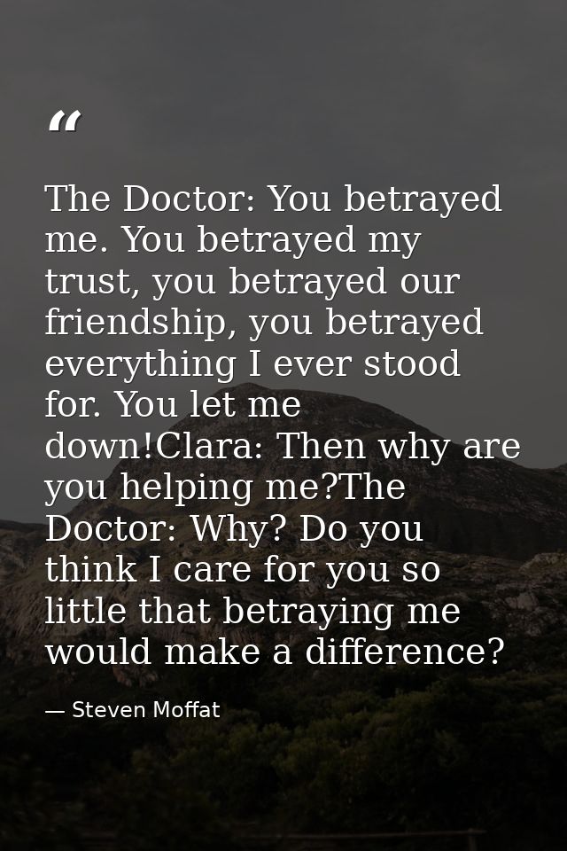 The Doctor: You betrayed me. You betrayed my trust, you betrayed our friendship, you betrayed everything I ever stood fo — Steven Moffat