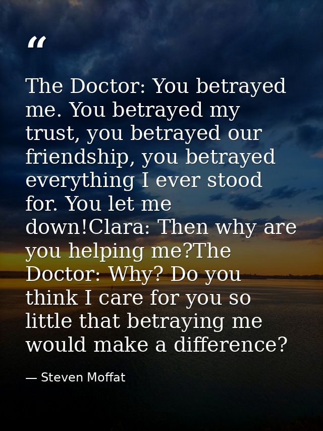 The Doctor: You betrayed me. You betrayed my trust, you betrayed our friendship, you betrayed everything I ever stood fo — Steven Moffat