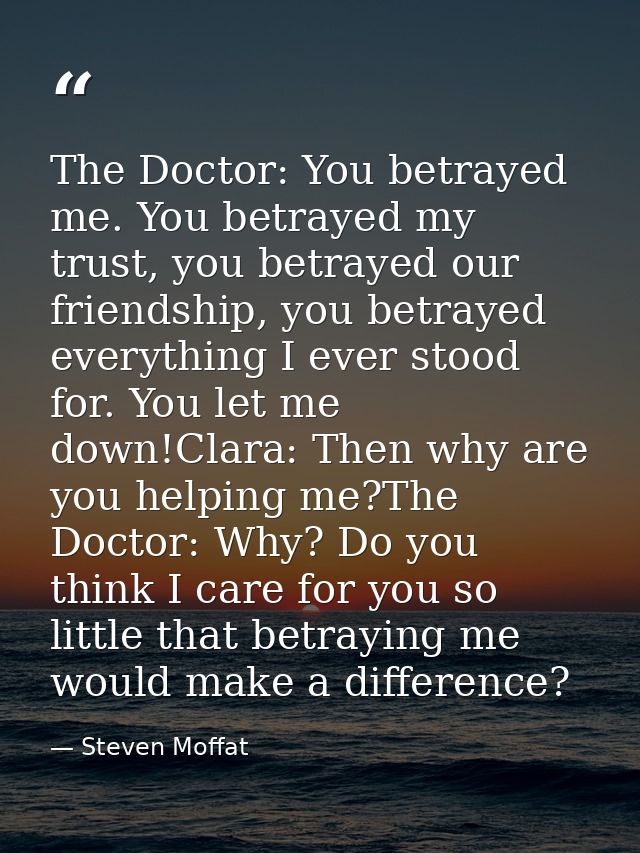 The Doctor: You betrayed me. You betrayed my trust, you betrayed our friendship, you betrayed everything I ever stood fo — Steven Moffat
