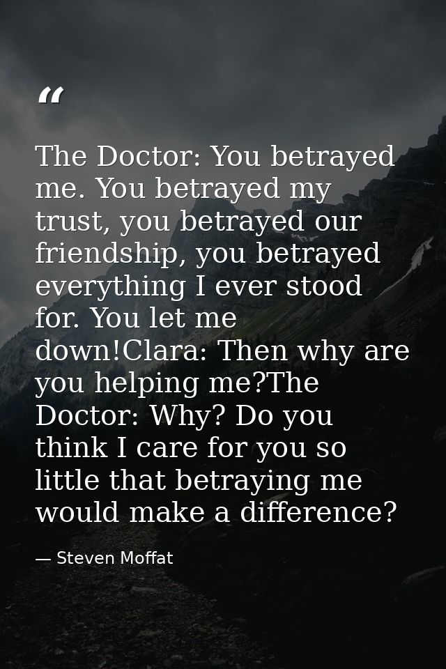 The Doctor: You betrayed me. You betrayed my trust, you betrayed our friendship, you betrayed everything I ever stood fo — Steven Moffat