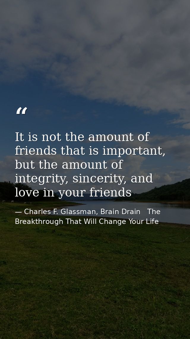 It is not the amount of friends that is important, but the amount of integrity, sincerity, and love in your friends — Charles F. Glassman, Brain Drain   The Breakthrough That Will Change Your Life