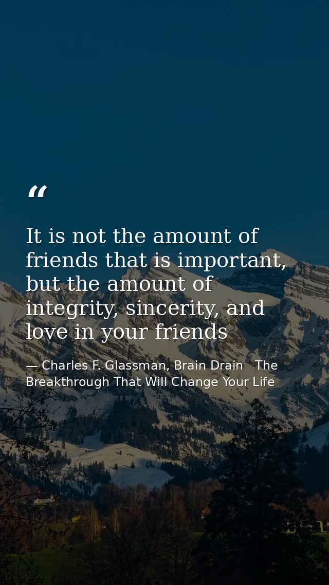It is not the amount of friends that is important, but the amount of integrity, sincerity, and love in your friends — Charles F. Glassman, Brain Drain   The Breakthrough That Will Change Your Life