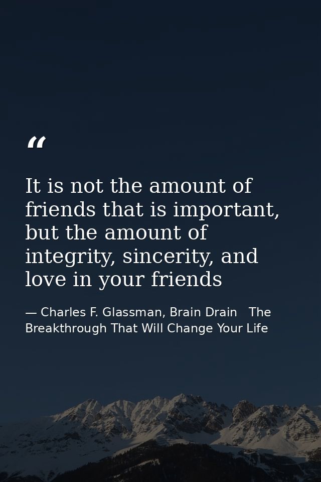 It is not the amount of friends that is important, but the amount of integrity, sincerity, and love in your friends — Charles F. Glassman, Brain Drain   The Breakthrough That Will Change Your Life