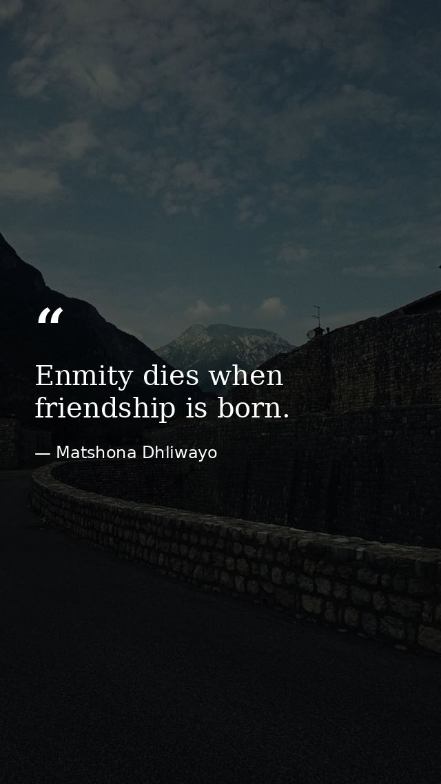 Enmity dies when friendship is born. — Matshona Dhliwayo