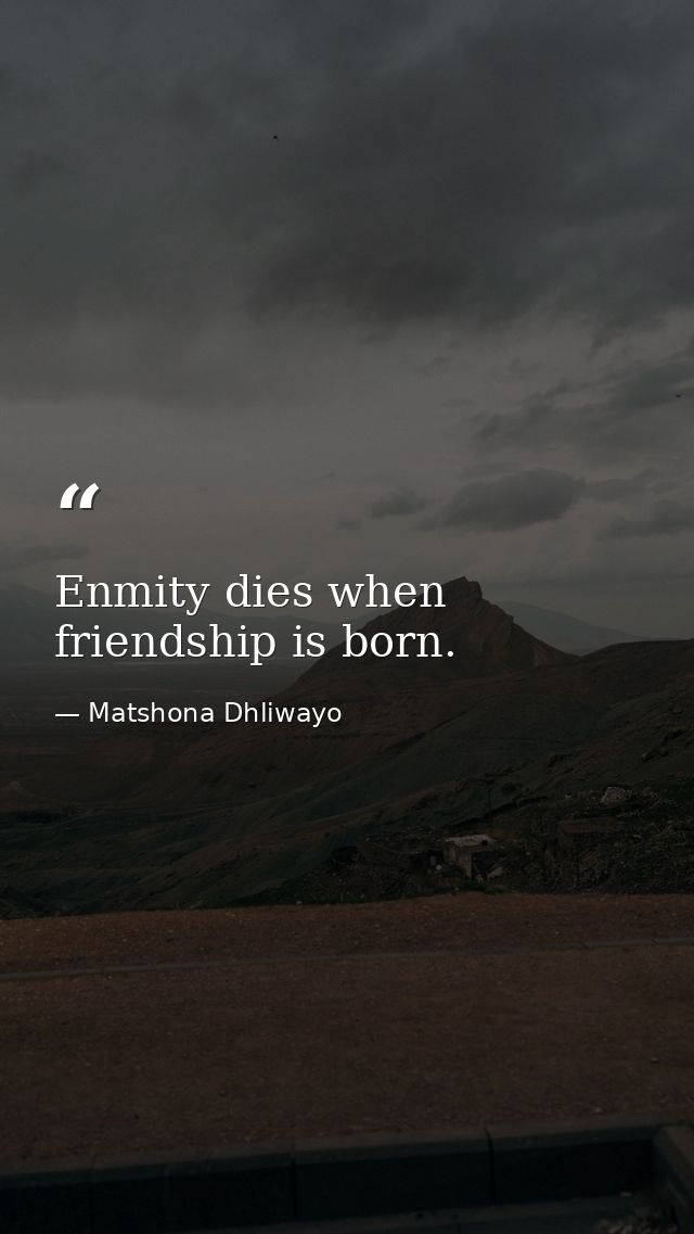Enmity dies when friendship is born. — Matshona Dhliwayo