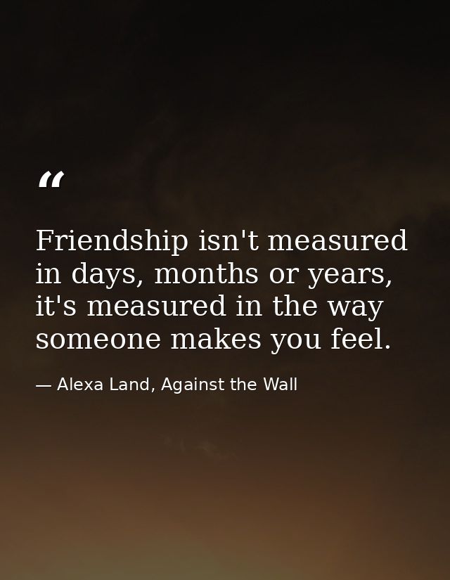 Friendship isn't measured in days, months or years, it's measured in the way someone makes you feel. — Alexa Land, Against the Wall