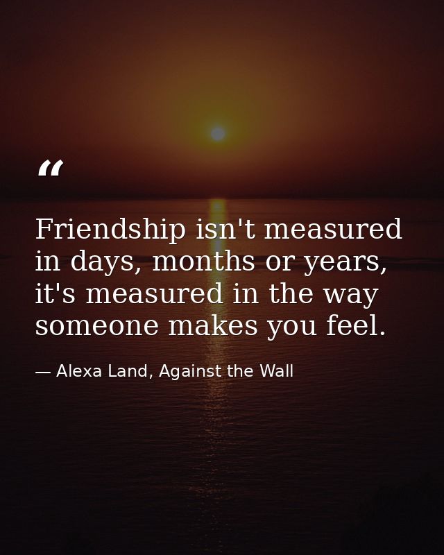 Friendship isn't measured in days, months or years, it's measured in the way someone makes you feel. — Alexa Land, Against the Wall