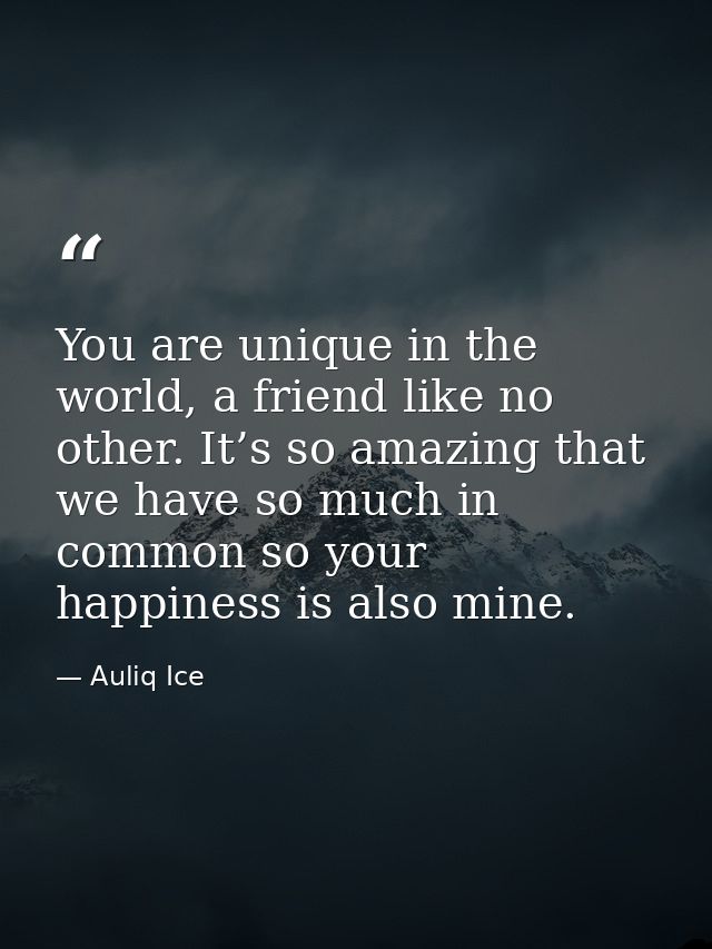 You are unique in the world, a friend like no other. It’s so amazing that we have so much in common so your happiness is — Auliq Ice