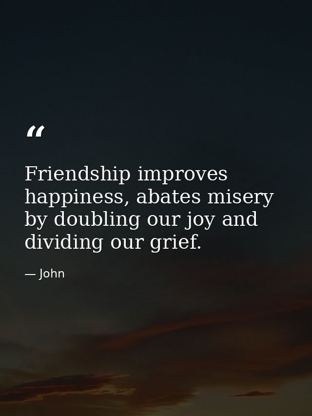 Friendship improves happiness, abates misery by doubling our joy and dividing our grief. — John