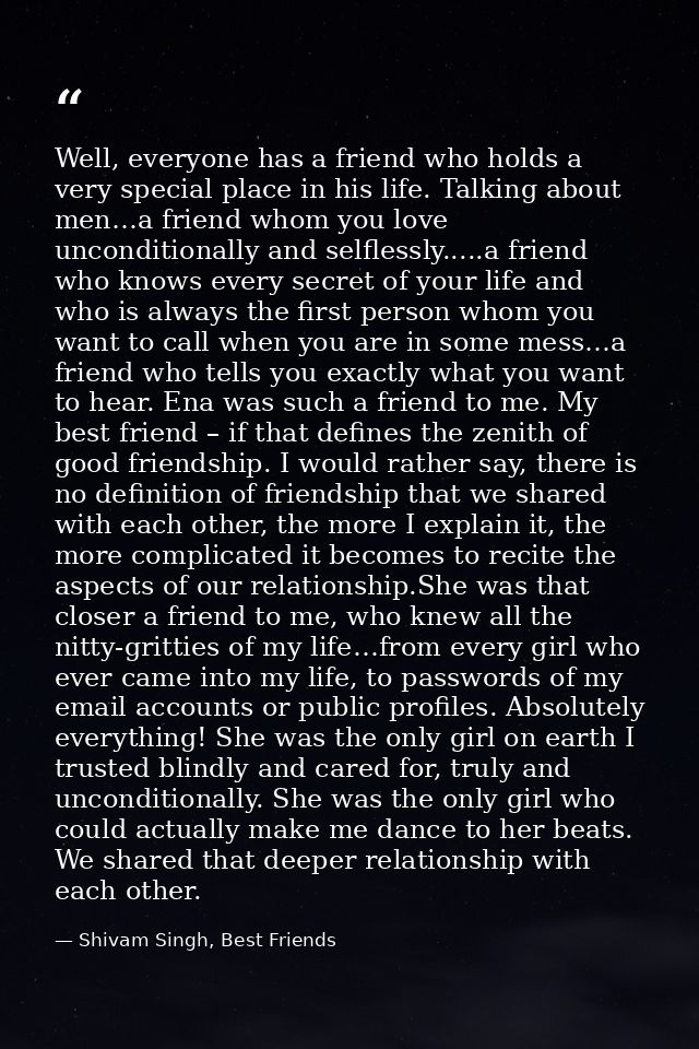Well, everyone has a friend who holds a very special place in his life. Talking about men…a friend whom you love uncondi — Shivam Singh, Best Friends