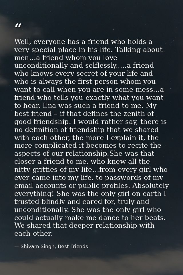 Well, everyone has a friend who holds a very special place in his life. Talking about men…a friend whom you love uncondi — Shivam Singh, Best Friends