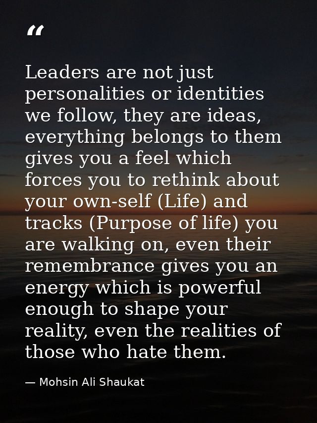 Leaders are not just personalities or identities we follow, they are ideas, everything belongs to them gives you a feel  — Mohsin Ali Shaukat