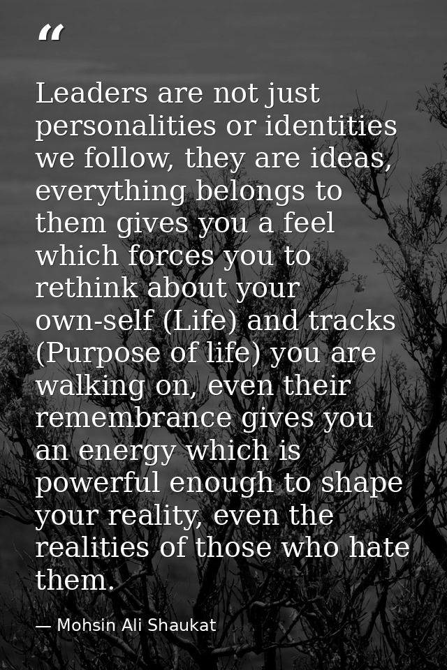 Leaders are not just personalities or identities we follow, they are ideas, everything belongs to them gives you a feel  — Mohsin Ali Shaukat
