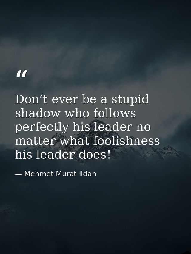 Don’t ever be a stupid shadow who follows perfectly his leader no matter what foolishness his leader does! — Mehmet Murat ildan