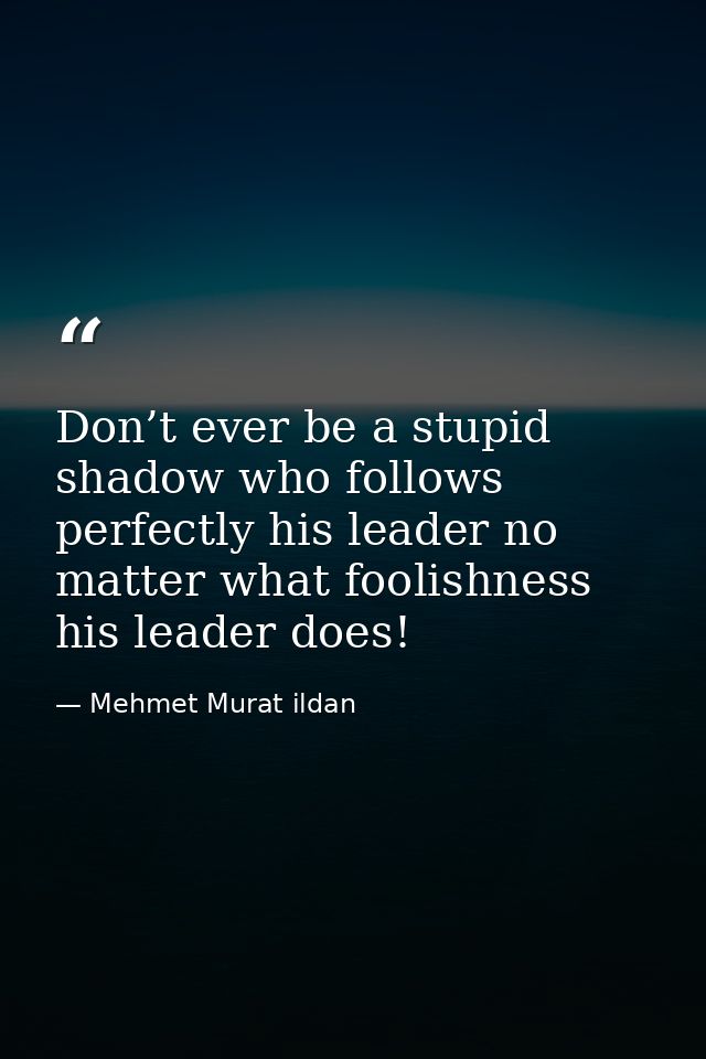 Don’t ever be a stupid shadow who follows perfectly his leader no matter what foolishness his leader does! — Mehmet Murat ildan