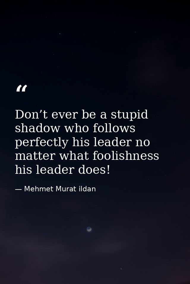 Don’t ever be a stupid shadow who follows perfectly his leader no matter what foolishness his leader does! — Mehmet Murat ildan