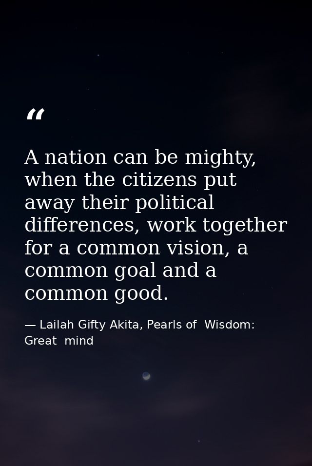 A nation can be mighty, when the citizens put away their political differences, work together for a common vision, a com — Lailah Gifty Akita, Pearls of  Wisdom: Great  mind