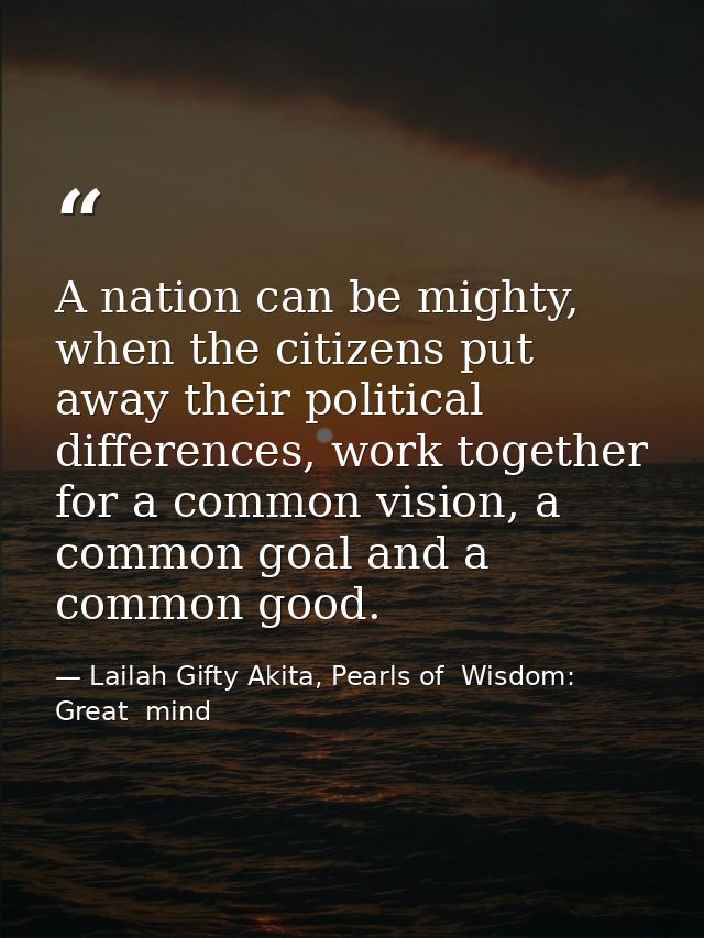 A nation can be mighty, when the citizens put away their political differences, work together for a common vision, a com — Lailah Gifty Akita, Pearls of  Wisdom: Great  mind