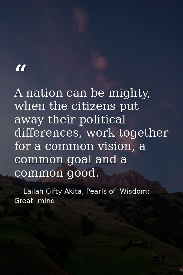 A nation can be mighty, when the citizens put away their political differences, work together for a common vision, a com — Lailah Gifty Akita, Pearls of  Wisdom: Great  mind