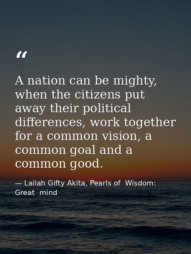 A nation can be mighty, when the citizens put away their political differences, work together for a common vision, a com — Lailah Gifty Akita, Pearls of  Wisdom: Great  mind