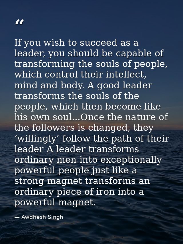 If you wish to succeed as a leader, you should be capable of transforming the souls of people, which control their intel — Awdhesh Singh