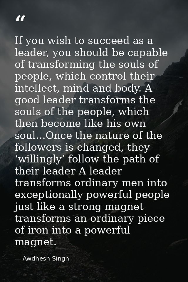 If you wish to succeed as a leader, you should be capable of transforming the souls of people, which control their intel — Awdhesh Singh
