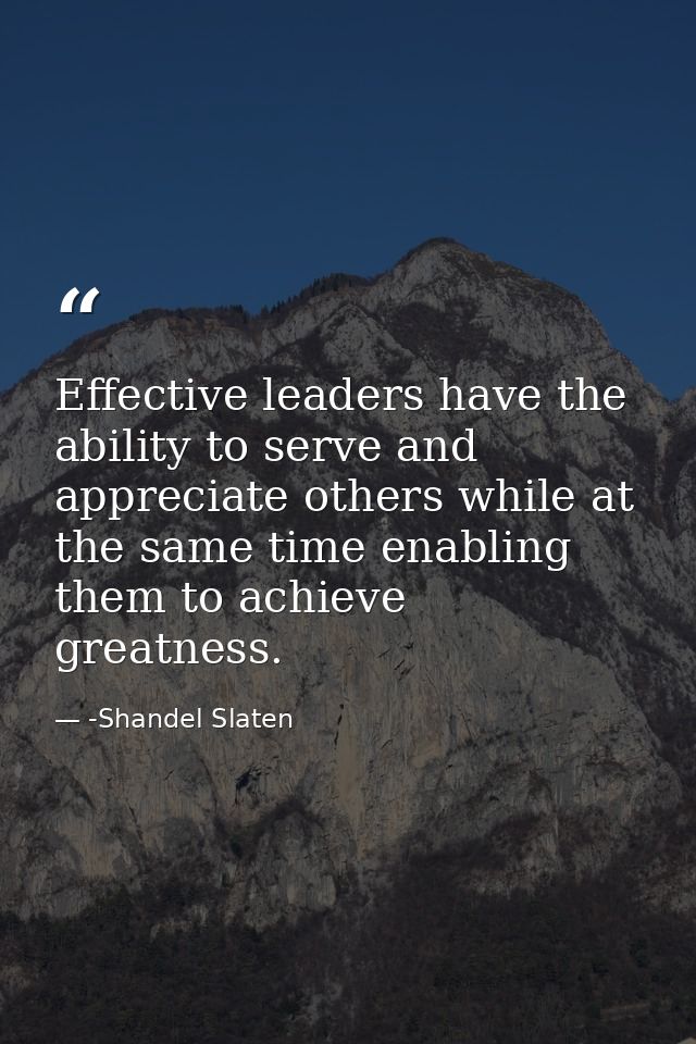 Effective leaders have the ability to serve and appreciate others while at the same time enabling them to achieve greatn — -Shandel Slaten