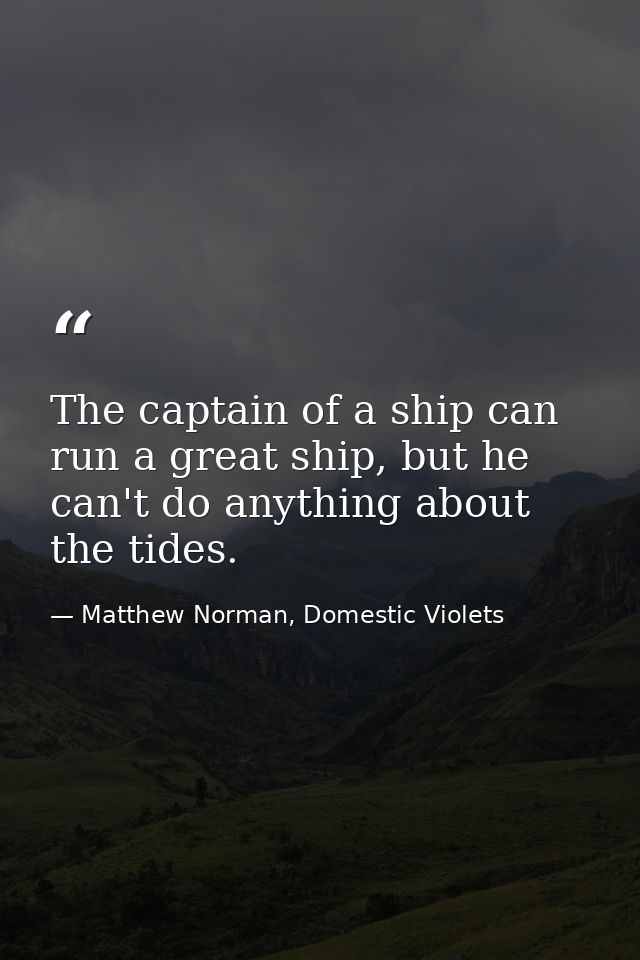 The captain of a ship can run a great ship, but he can't do anything about the tides. — Matthew Norman, Domestic Violets