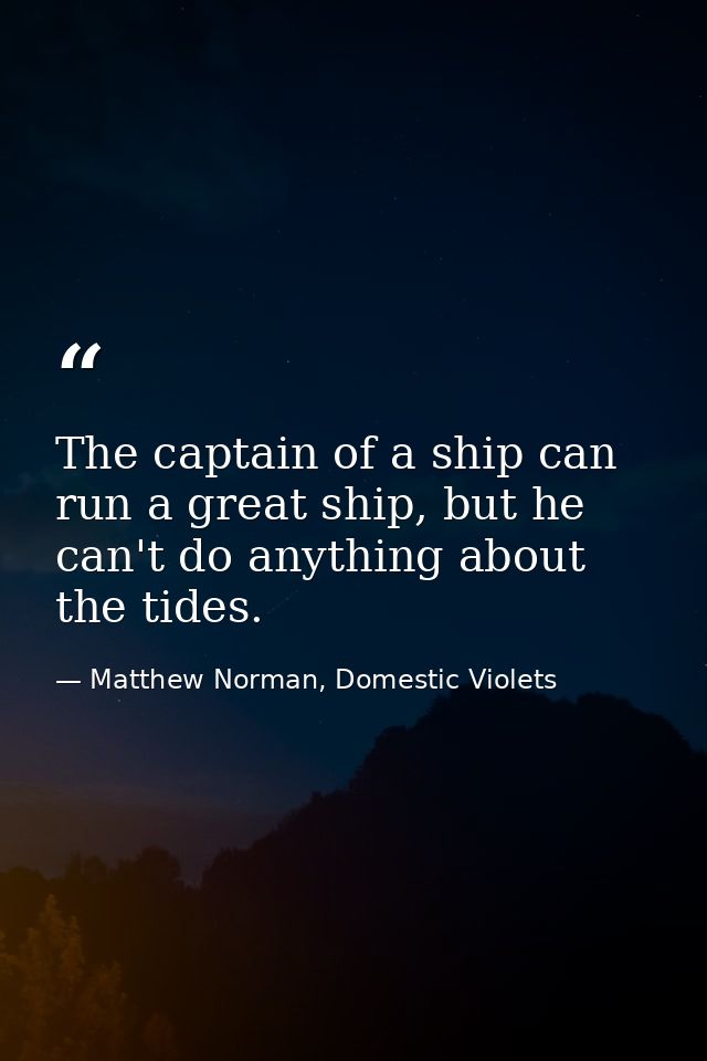 The captain of a ship can run a great ship, but he can't do anything about the tides. — Matthew Norman, Domestic Violets