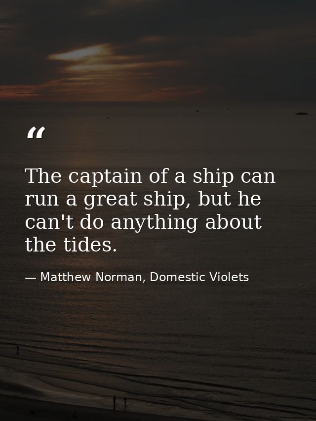The captain of a ship can run a great ship, but he can't do anything about the tides. — Matthew Norman, Domestic Violets