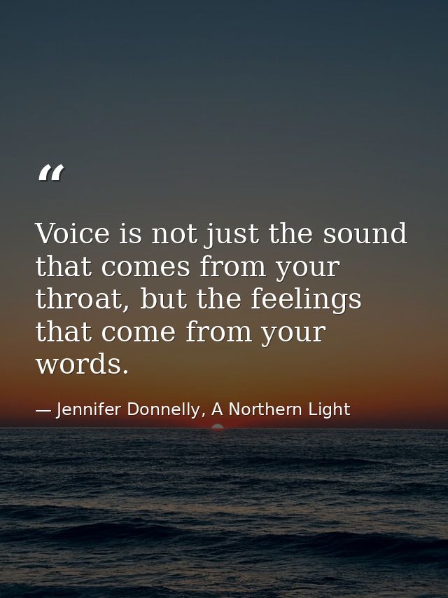 Voice is not just the sound that comes from your throat, but the feelings that come from your words. — Jennifer Donnelly, A Northern Light