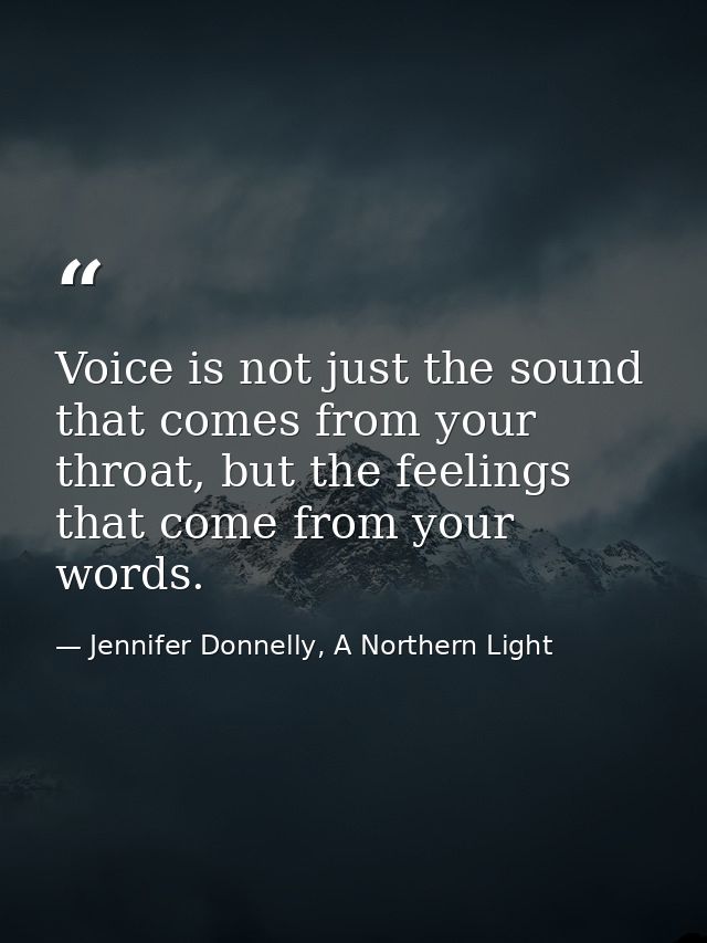 Voice is not just the sound that comes from your throat, but the feelings that come from your words. — Jennifer Donnelly, A Northern Light