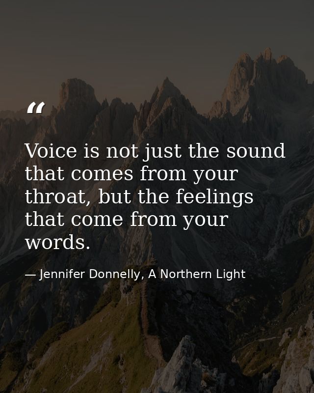 Voice is not just the sound that comes from your throat, but the feelings that come from your words. — Jennifer Donnelly, A Northern Light