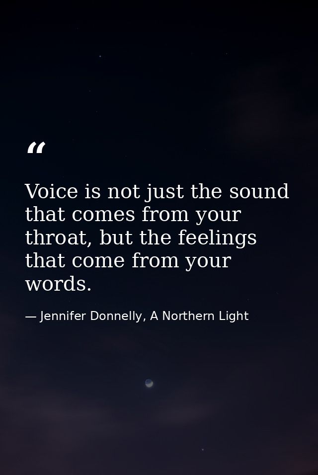 Voice is not just the sound that comes from your throat, but the feelings that come from your words. — Jennifer Donnelly, A Northern Light
