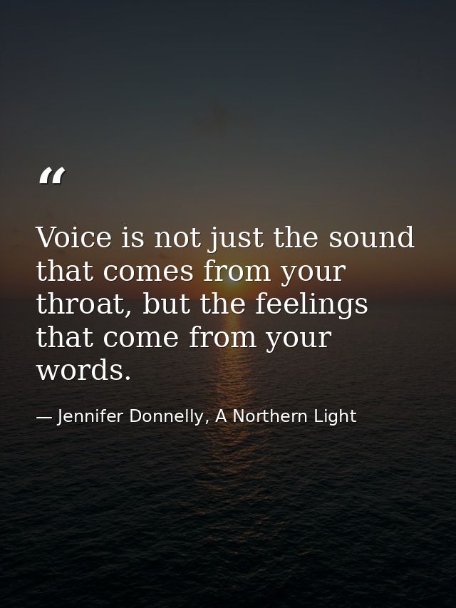 Voice is not just the sound that comes from your throat, but the feelings that come from your words. — Jennifer Donnelly, A Northern Light