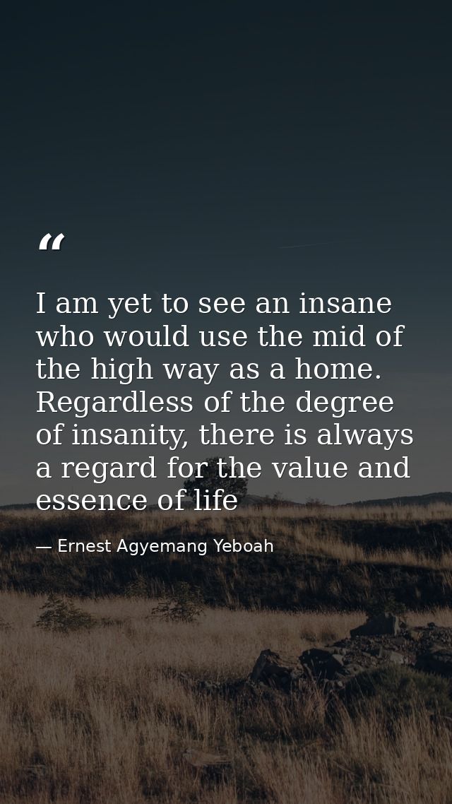 I am yet to see an insane who would use the mid of the high way as a home. Regardless of the degree of insanity, there i — Ernest Agyemang Yeboah