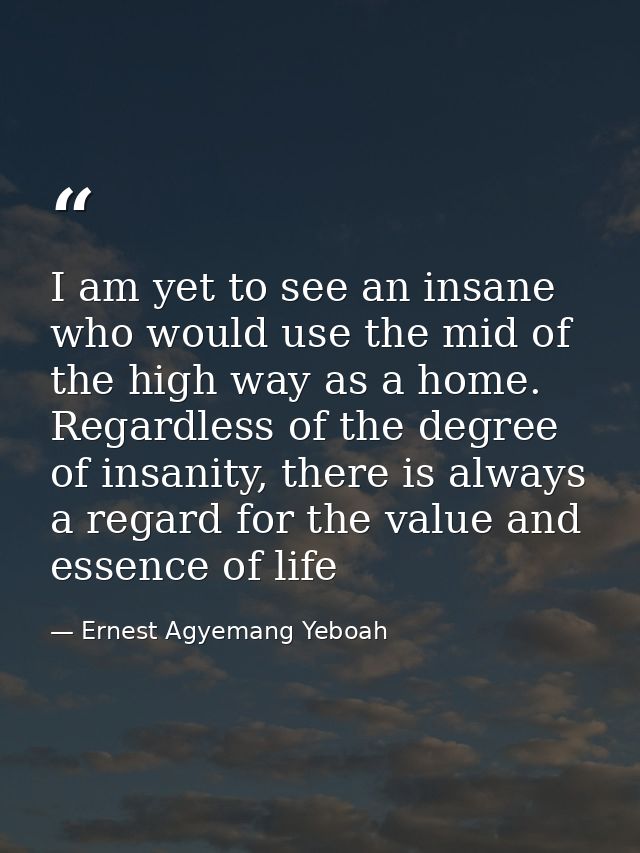 I am yet to see an insane who would use the mid of the high way as a home. Regardless of the degree of insanity, there i — Ernest Agyemang Yeboah