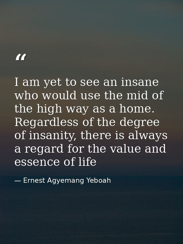 I am yet to see an insane who would use the mid of the high way as a home. Regardless of the degree of insanity, there i — Ernest Agyemang Yeboah