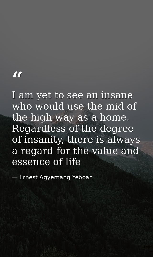 I am yet to see an insane who would use the mid of the high way as a home. Regardless of the degree of insanity, there i — Ernest Agyemang Yeboah