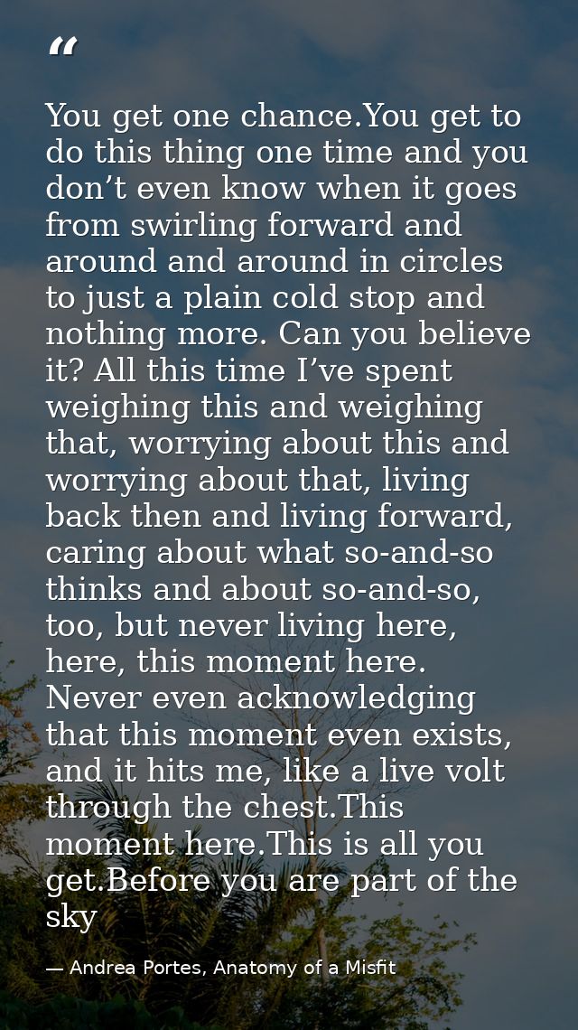 You get one chance.You get to do this thing one time and you don’t even know when it goes from swirling forward and arou — Andrea Portes, Anatomy of a Misfit