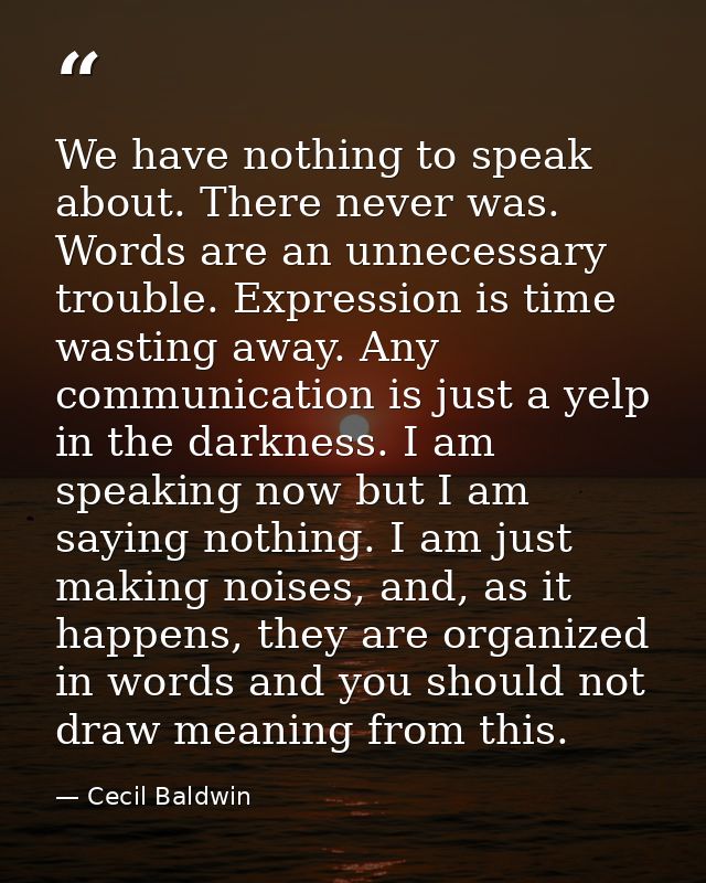 We have nothing to speak about. There never was. Words are an unnecessary trouble. Expression is time wasting away. Any  — Cecil Baldwin