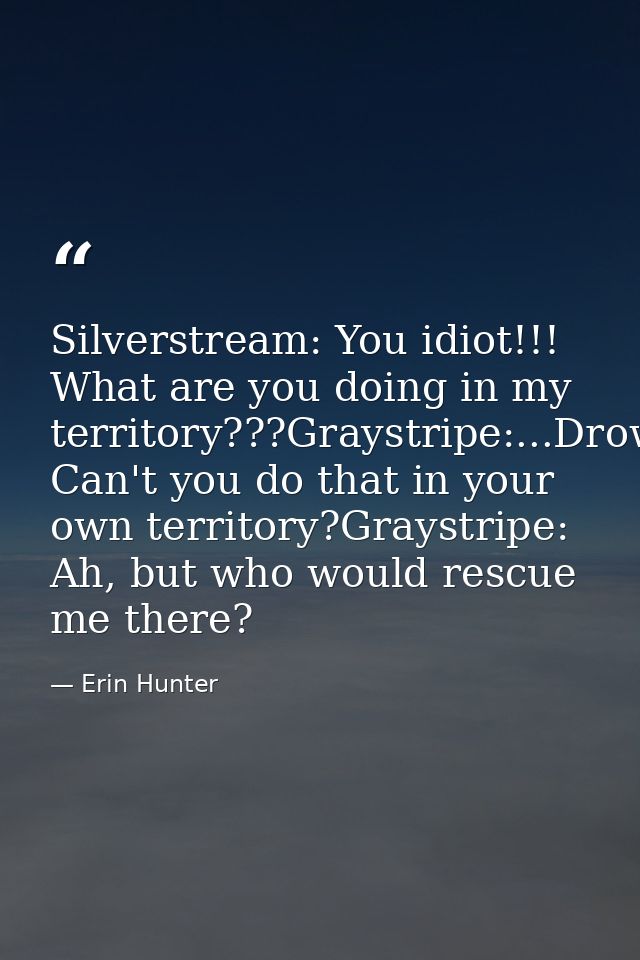 Silverstream: You idiot!!! What are you doing in my territory???Graystripe:...Drowning?Silverstream: Can't you do that i — Erin Hunter