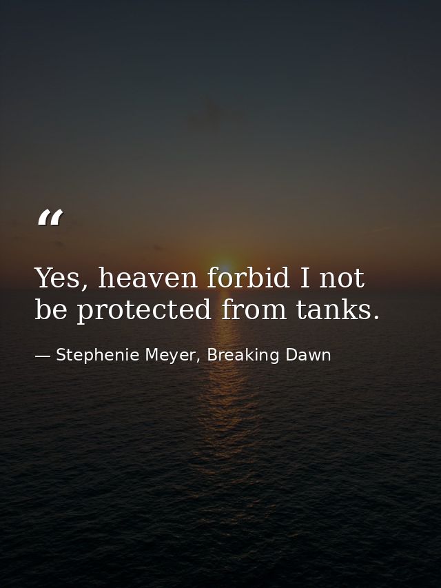 Yes, heaven forbid I not be protected from tanks. — Stephenie Meyer, Breaking Dawn