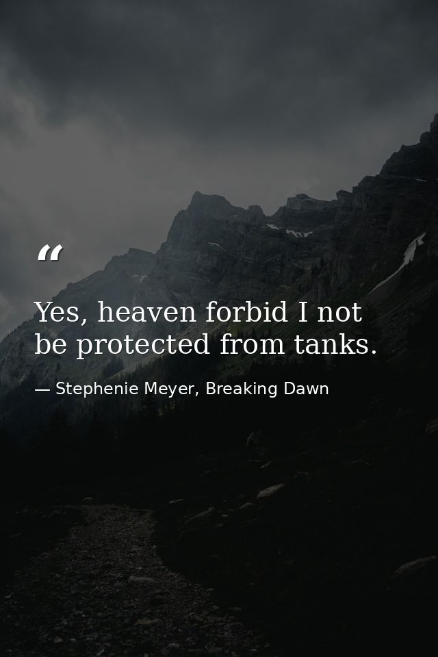 Yes, heaven forbid I not be protected from tanks. — Stephenie Meyer, Breaking Dawn