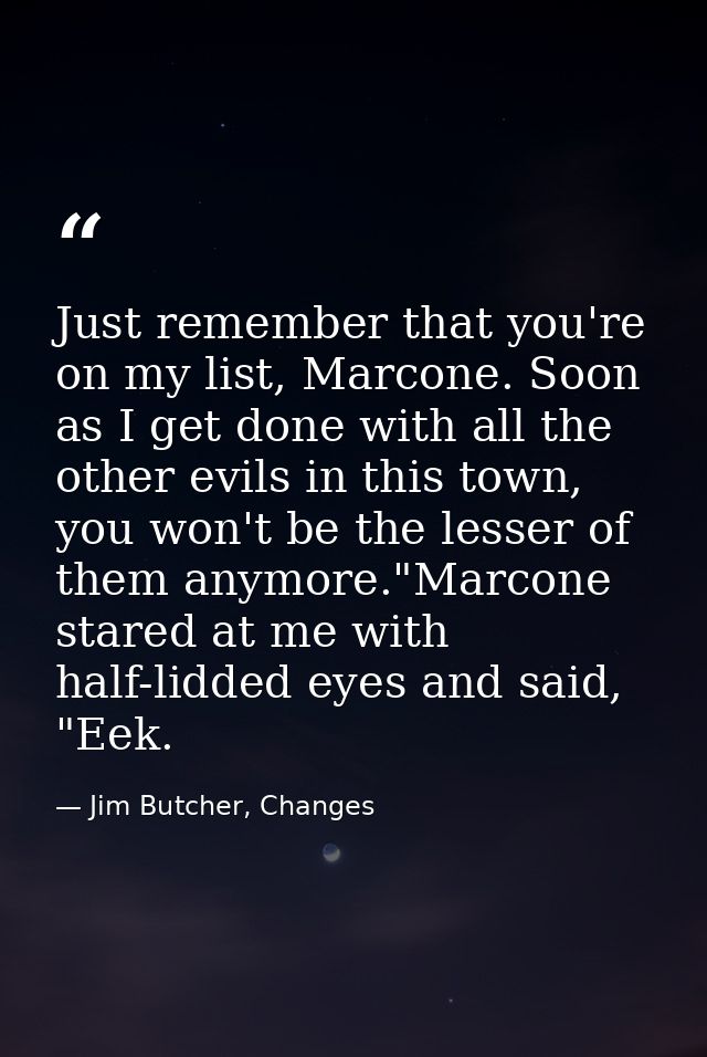 Just remember that you're on my list, Marcone. Soon as I get done with all the other evils in this town, you won't be th — Jim Butcher, Changes